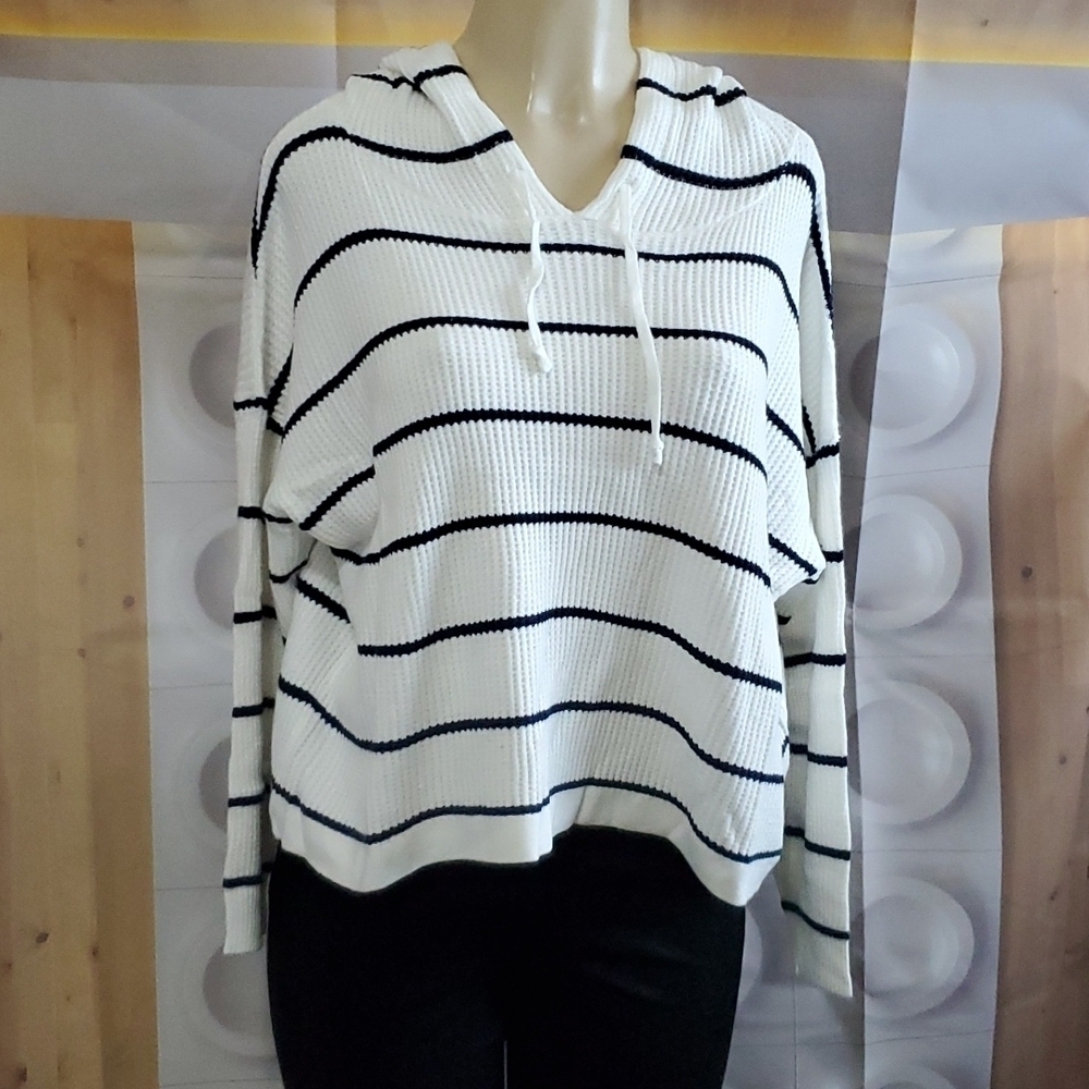 NWT Summer & Rose Daniella stripe waffle knit Hoodie Sweater Top Sz S - M - XL
